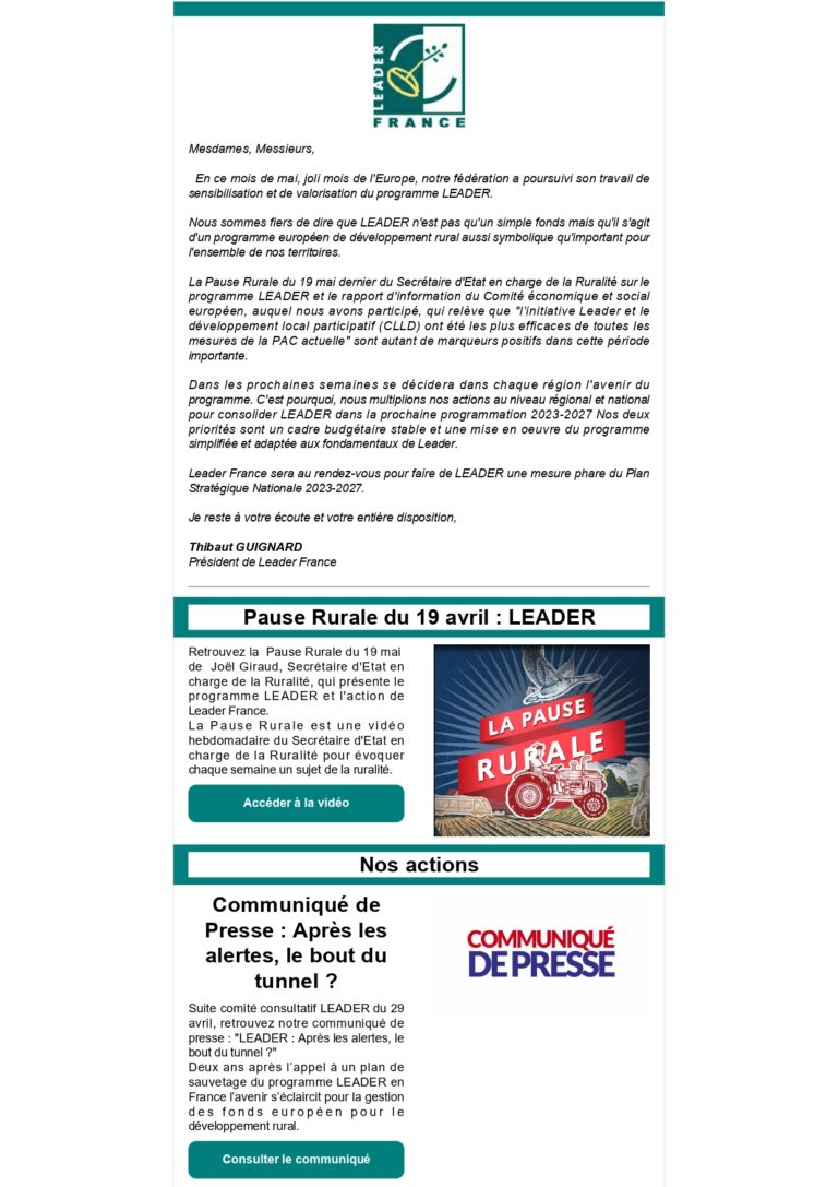 Lettre Dinfos Du Mois De Mai Leader France