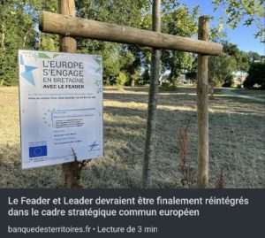 Article de Presse Localtis « Le Feader et Leader devraient être finalement réintégrés dans le cadre stratégique commun »